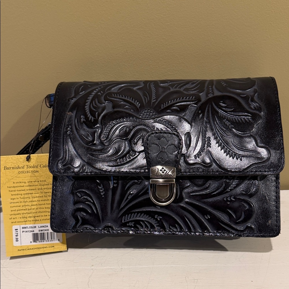 Patricia Nash Lanza crossbody in smoke tool.